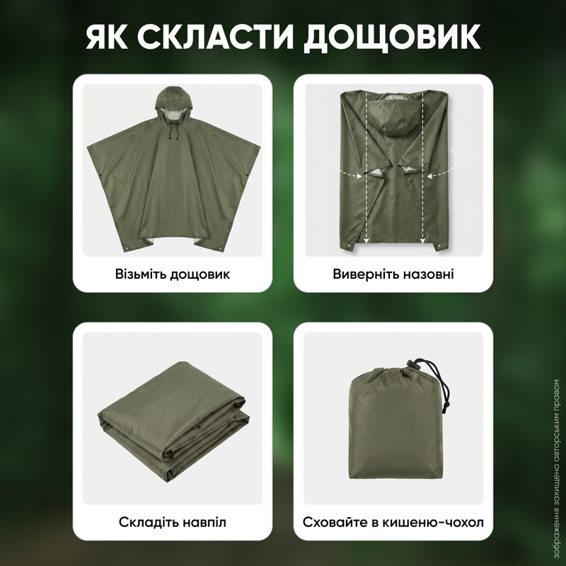 Дощовик чоловічий тактичний плащ від дощу накидка намет військовий зелений універсальний 234571555 фото