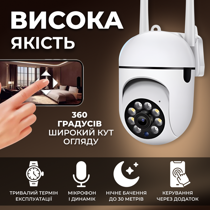 Камера відеоспостереження вулична ІР WiFi USB датчик руху 360 обетання відеокамера 1751011543308 фото