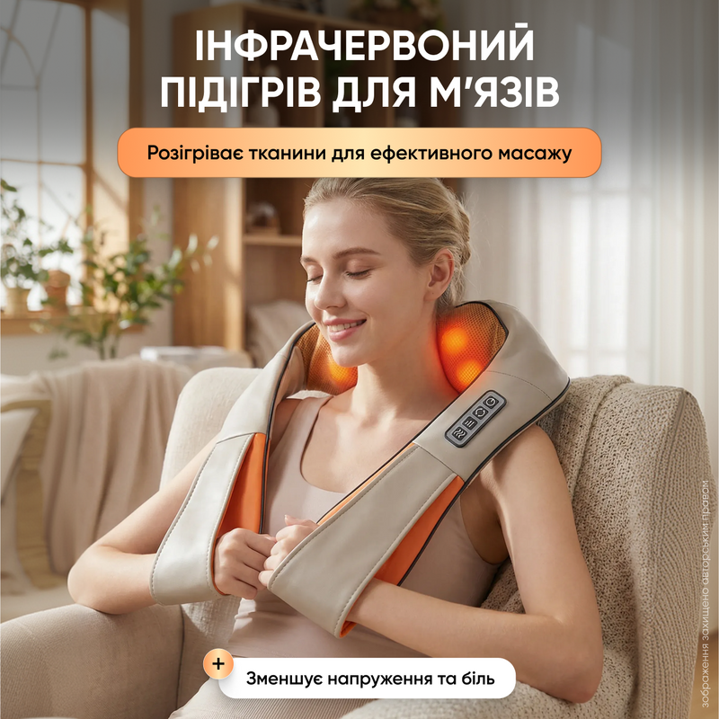 Массажер для шеи электрический роликовый электромассажер беспроводной с инфракрасным подогревом массажная подушка для спины тела 1770118016084 фото
