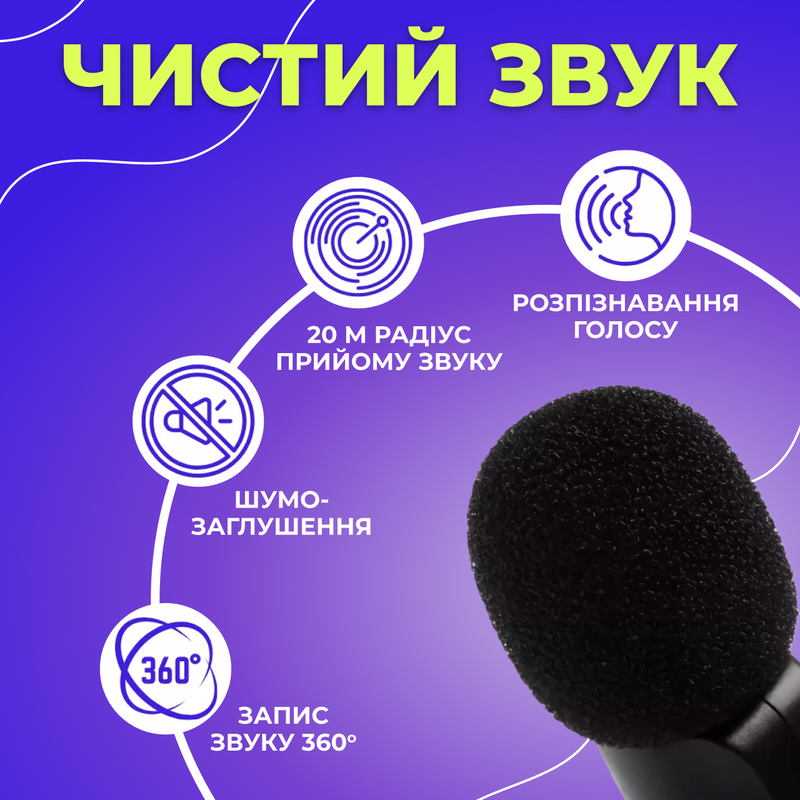 Мікрофон бездротовий петличний із записом звуку шумозаглушенням для iPhone Android для презентацій для інтерв&rsquo;ю для блогерів 1762610720769 фото