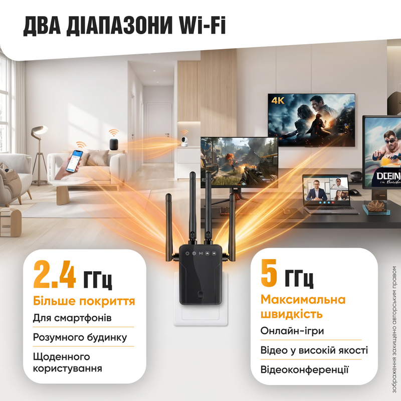 Ретранслятор Wi-Fi підсилювач сигналу вай фай репітер потужний посилювач сигналу маршутизатор повторювач з LAN портом розширювач покриття мережі 1775027795745 фото