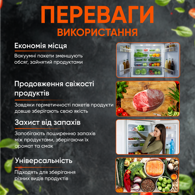 Пакети для вакуумування харчові пакети для вакууматора набір для запаювання продуктів харчова плівка для вакуматора 15 см 1749472409655 фото