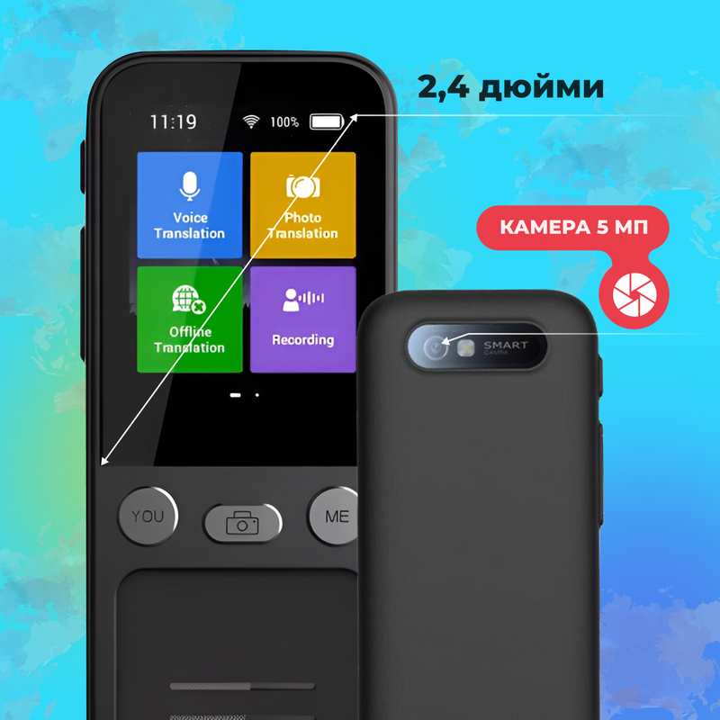 Електронний перекладач голосовий портативний офлайн Wi-Fi 138 мов фото діалоговий туристичний багатомовний автономний дорожній 5468901783928 фото