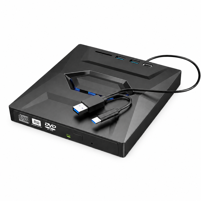 Дисковод внешний многофункциональный оптический DVD привод и USB хаб с кардридером Micro SD Type-C USB для ноутбука компьютера 1765544050538 фото