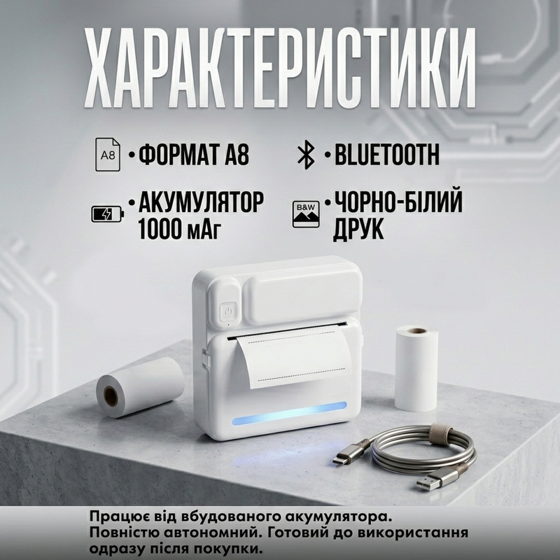 Міні принтер для фото для дітей портативний термопринтер принтери дитячий мініпринтер безпроводний фотопринтер термопринтери для друку фотографій 1771316939256 фото