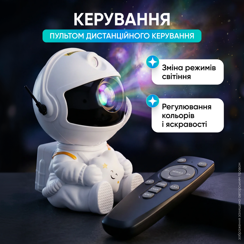 Ночник проектор звездного неба космонавт детский лунный космос лазерный светильник с проекцией пультом 1770709432849 фото