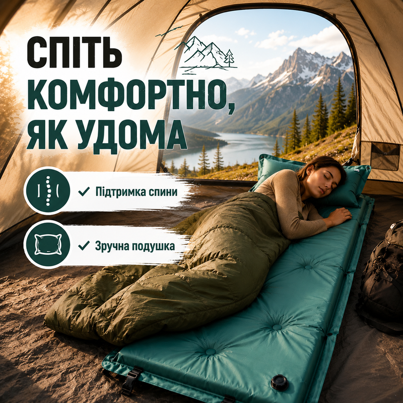 Самонадувний матрац односпальний туристичний каремат килимок з подушкою каримат водонепроникний матрас для кемпінгу карімат компактний швидке надування для туризму відпочинку ліжко з підголівником матраци 1774957188032 фото
