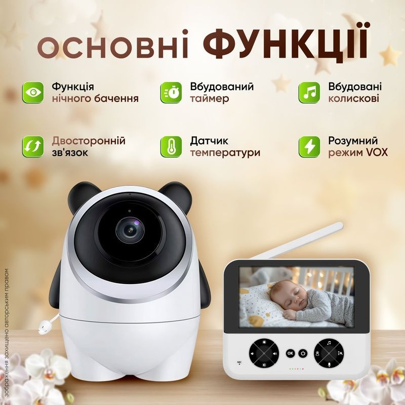 Видеоняня цифровая радионяня камера видеонаблюдения двусторонняя связь ночное видение напоминание о кормлении мониторинг 1761134612203 фото
