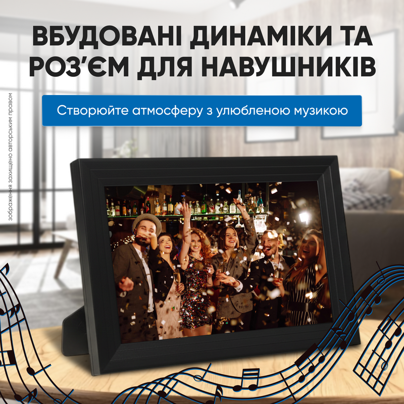 Фоторамка цифровая 10.1 дюйма с пультом видео и музыкой IPS LCD матрица дисплей сенсорная Full HD 1080p USB SD электронная 9323455438025 фото