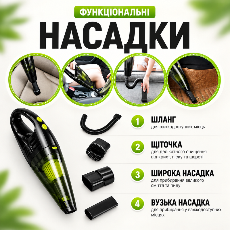 Пылесос автомобильный аккумуляторный автопылесос беспроводной ручной для сухой и влажной уборки мини автопылесосы для салона автомобиля дома с насадками 1765443047069 фото