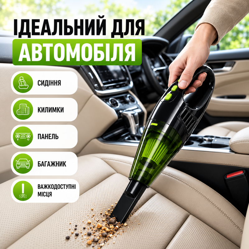 Пылесос автомобильный аккумуляторный автопылесос беспроводной ручной для сухой и влажной уборки мини автопылесосы для салона автомобиля дома с насадками 1765443047069 фото