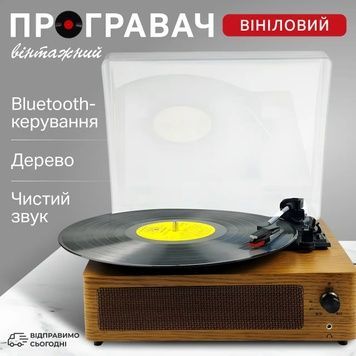 Вініловий програвач вінілових платівок дисків вінтажна аудіосистема пластинок 3 швидкості 33 45 78 об/хв з вбудованими стереодинаміками з колонками автостоп поворотний тонарм переносний портативний корпус кейс з ручкою 1383127994 фото