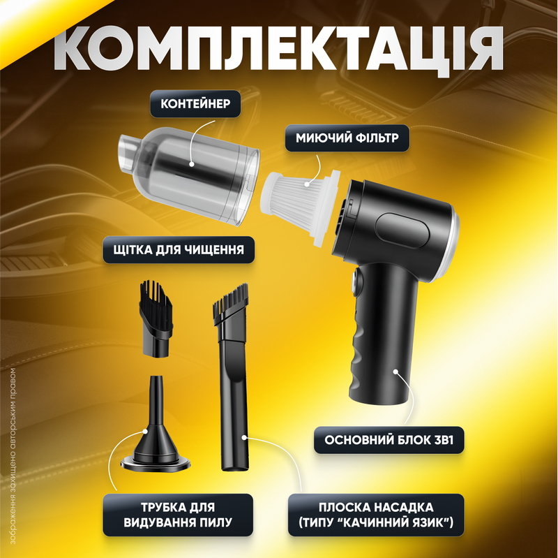 Пилосос автомобільний повітродувка вакуумний компресор міні автопилососи бездротовий ручний для сухого прибирання 1757495088223 фото