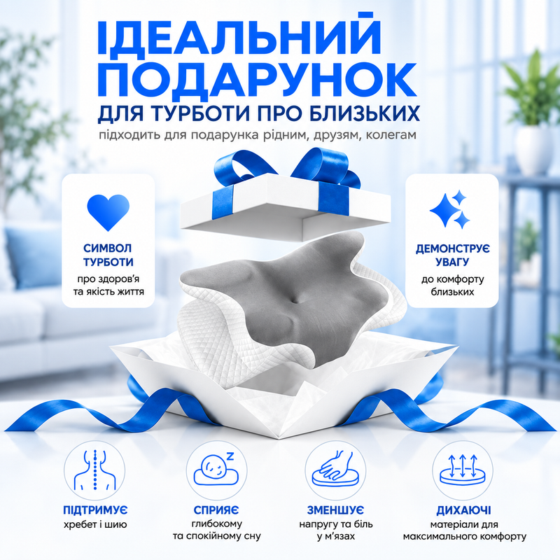  Подушка ортопедична анатомічна ергономічна з місцем для рук метелик гіпоалергенна м'яка і для сну на боці спині животі підтримка шиї та плечей з наволочкою 1787671993579 фото