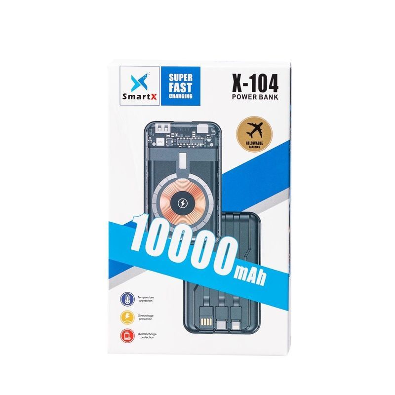 Повербанк 10000 mAh с беспроводной зарядкой быстрой зарядкой универсальный мощный портативный повербанк для телефона 3 шнура 1763552930008 фото