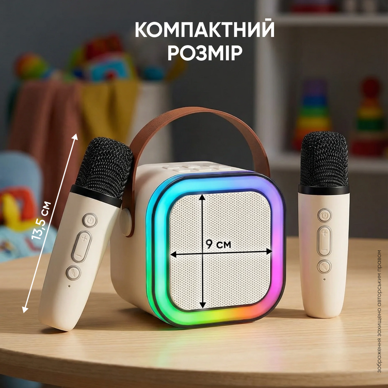 Караоке колонка с микрофоном беспроводная блютуз  портативная с двумя микрофонами с подсветкой Bluetooth мини светодиодный аудиомикрофон для дома и праздников 1768490307057 фото