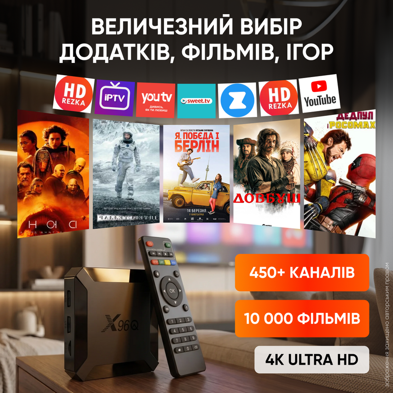 Комплект Смарт ТВ андроїд приставка X96Q 4K 2/16GB WIFI інтернет медіаплеєр Smart TV Box Android HDMI 5831947263517 фото