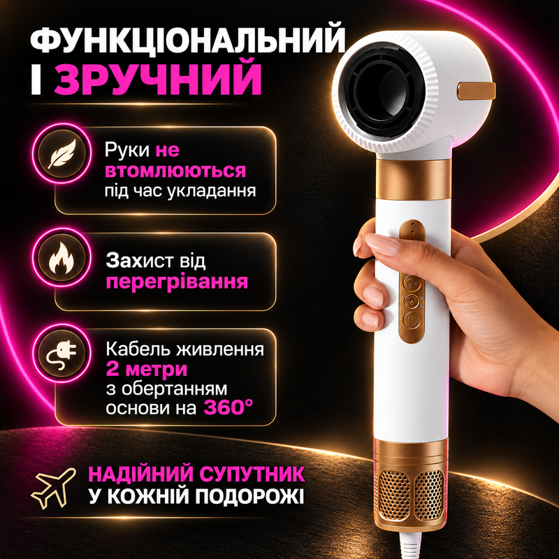Стайлер для волосся фен мультистайлер браш щітка професійний автоматичний для укладки волосся випрямлення завивки сушіння багатофункціональний прилад з насадками 7в1  1789453427902 фото