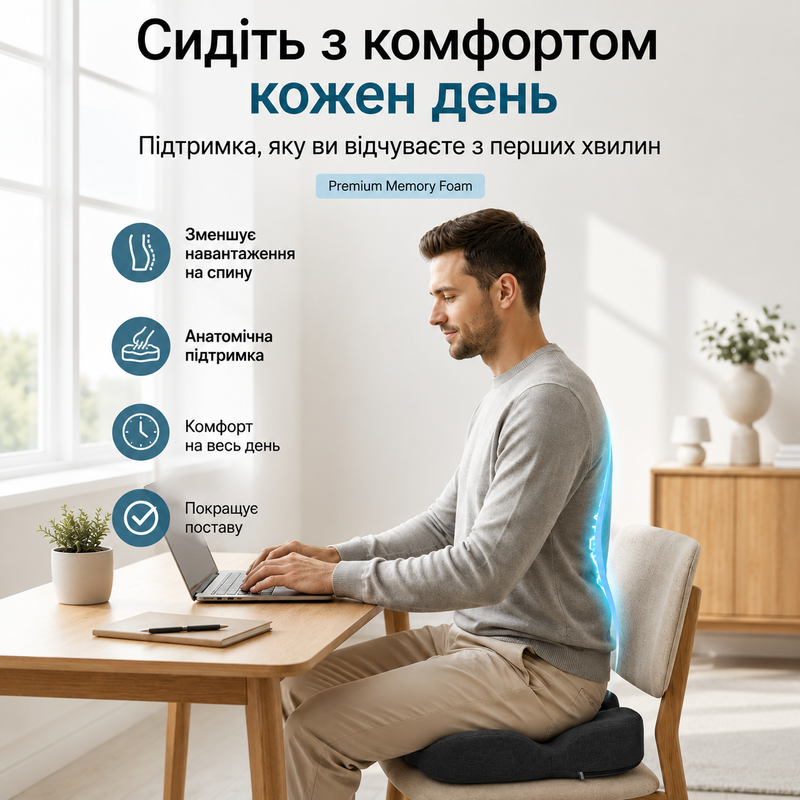 Ортопедическая подушка для сидения на кресло офисный стул авто водителя анатомическая эргономичная сидушка автомобильная бустер под попу с эффектом памяти для беременных взрослых детей спины разгрузки позвоночника 1775028037397 фото