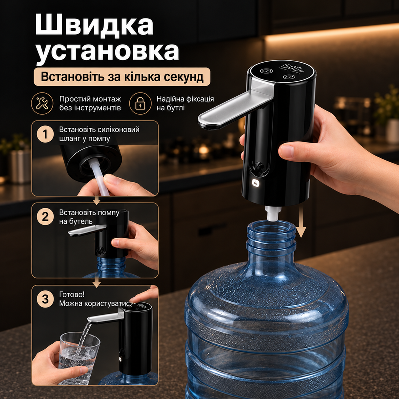 Помпа електрична для води автоматична на бутель на акумуляторі портативний насос диспенсер для кулера бутля  дозатор для дому офісу 1775025577316 фото