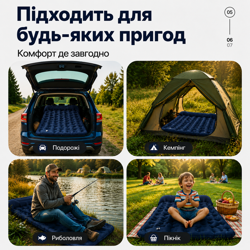 Туристический коврик каремат надувной ковер каримат матрас с подушкой водонепроницаемый компактный матрас для кемпинга быстрое надувание для туризма отдыха 1781615720518 фото