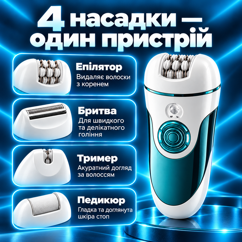 Эпилятор аккумуляторный 4в1 Женский депилятор для тела и ног Станок для бритья Беспроводной электроэпилятор 1790589297845 фото