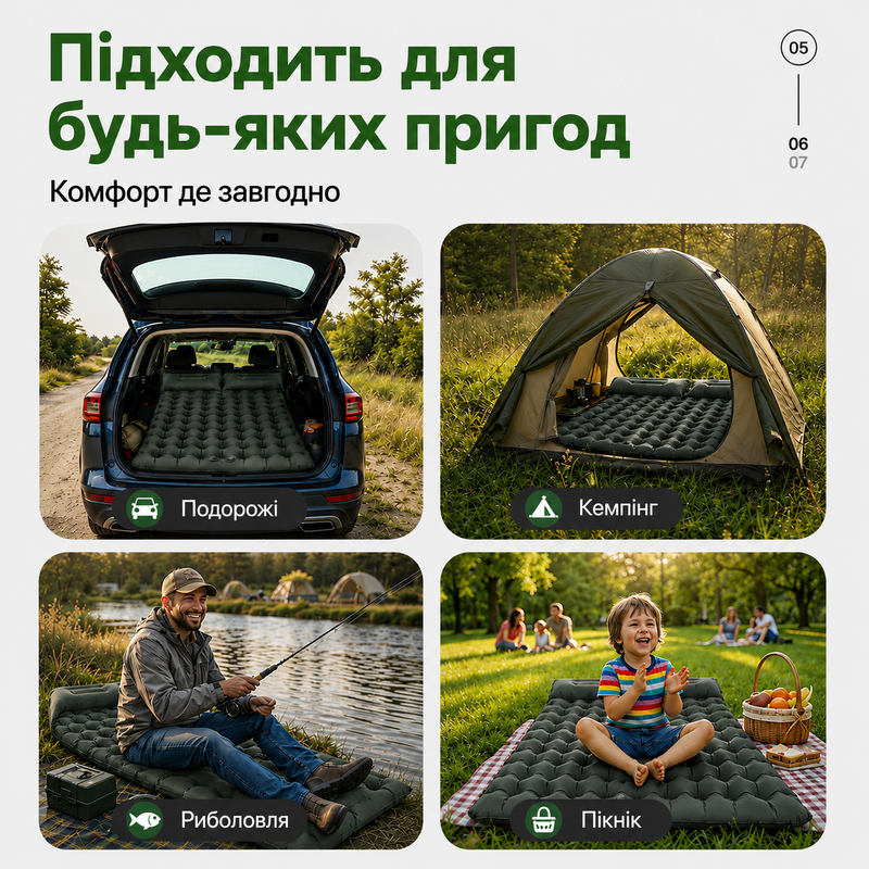 Туристический коврик каремат надувной ковер матрас каримат с подушкой водонепроницаемый матрас для кемпинга компактный быстрое надувание для туризма для отдыха 1781615520063 фото