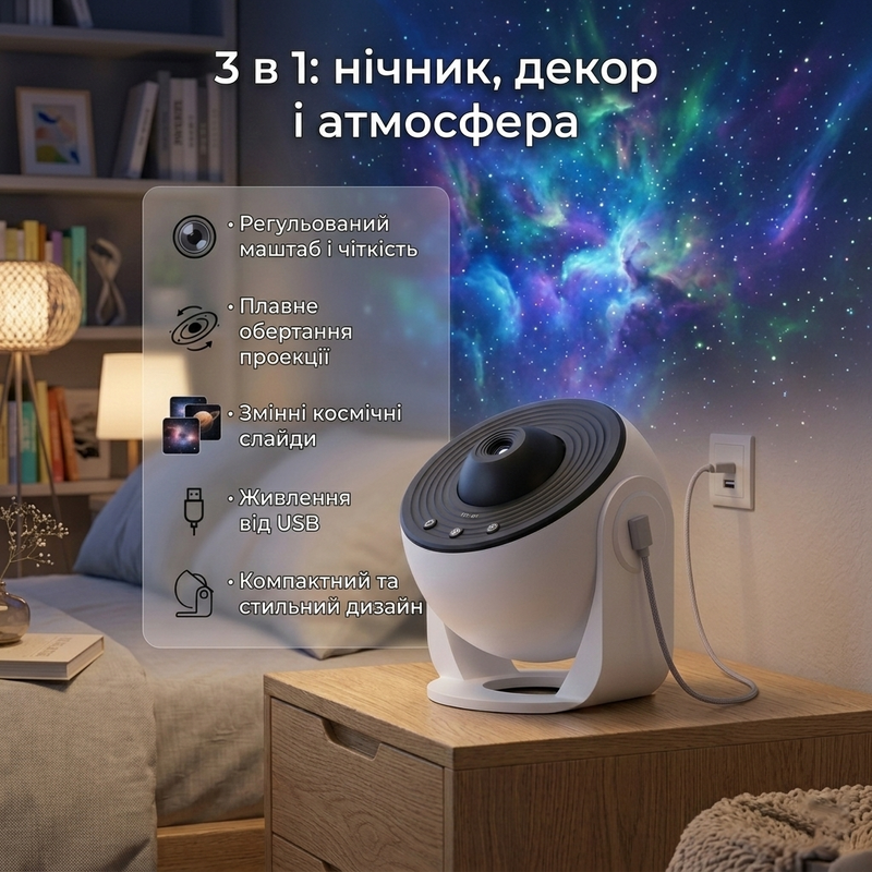 Проектор ночник звездного неба с космическими слайдами таймером вращением светильник планетарий 360&deg; звездного неба 1769695570714 фото