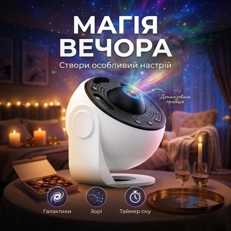 Проектор ночник звездного неба с космическими слайдами таймером вращением светильник планетарий 360&deg; звездного неба 1769695570714 фото