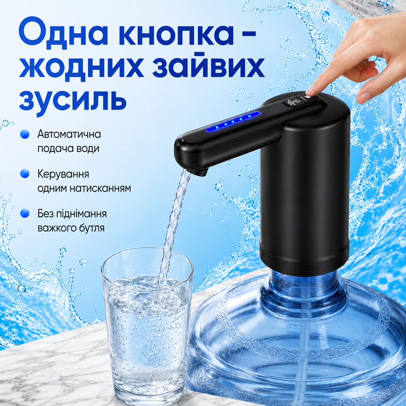 Помпа електрична для води автоматична на бутель міні на акумуляторі портативний насос диспенсер для кулера бутля дозатор для офісу дому 1775025468445 фото