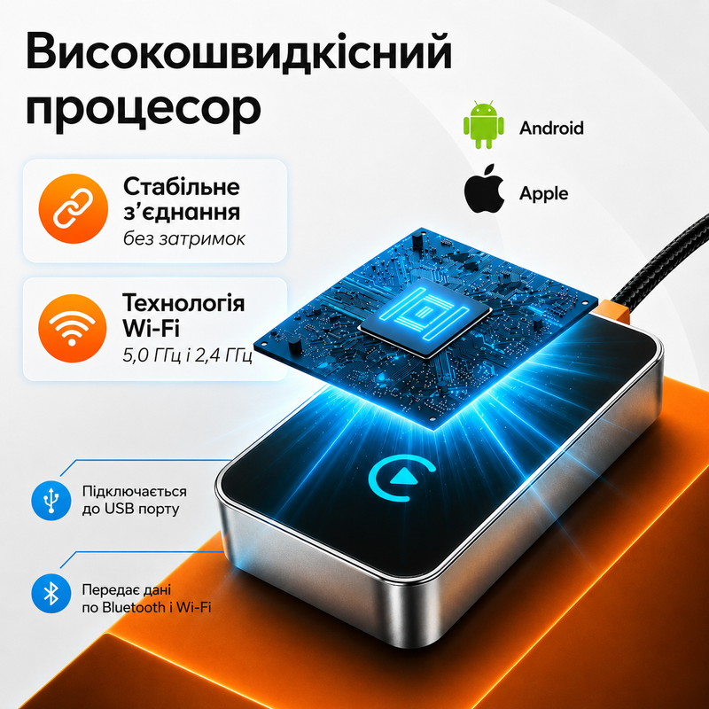 Беспроводной CarPlay адаптер для авто Apple CarPlay Wireless Android Auto USB Type-A Type-C адаптер для мультимедиа автомобиля переходник для подключения телефона блютуз 1776063871345 фото