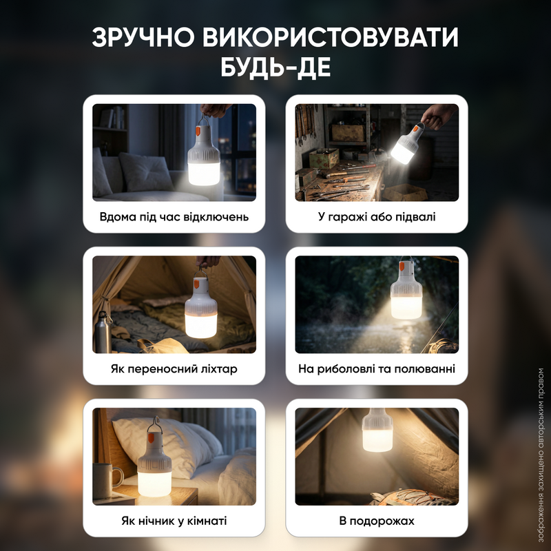 Лампа на акумуляторі ліхтар акумуляторний світлодіодний led лампочка кемпінгова портативна з підвісом світильник нічник для кемпінгу з підвісом 1770045730768 фото