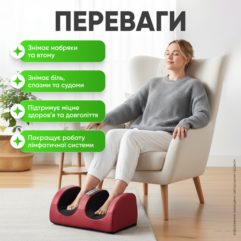 Масажер для ніг вібраційний електричний із підігрівом роликовий масаж для литок ступнів 1761300572038 фото