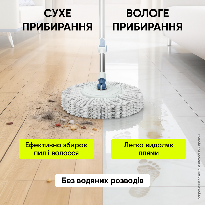 Швабра с ведром и отжимом на колесах для сухой и влажной уборки с насадкой из микрофибры для ламината плитки и мытья пола 1775028755921 фото